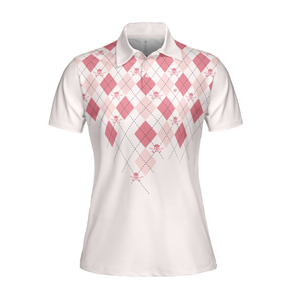 You Say Girls Can't Golf I Say Watch Me Short Sleeve Women Polo Shirt, Light Pink Argyle Pattern Shirt For Ladies - Perfect Gift For Women