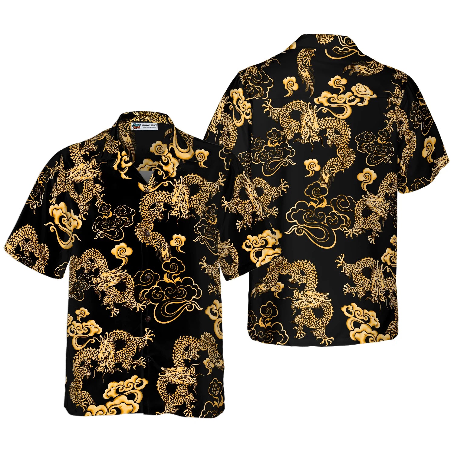 Black Gold Oriental Dragon Hawaiian Shirt, Hawaiian Shirt For Men - Perfect Gift Husband, Wife, Boyfriend, Girlfriend, Family, Friends