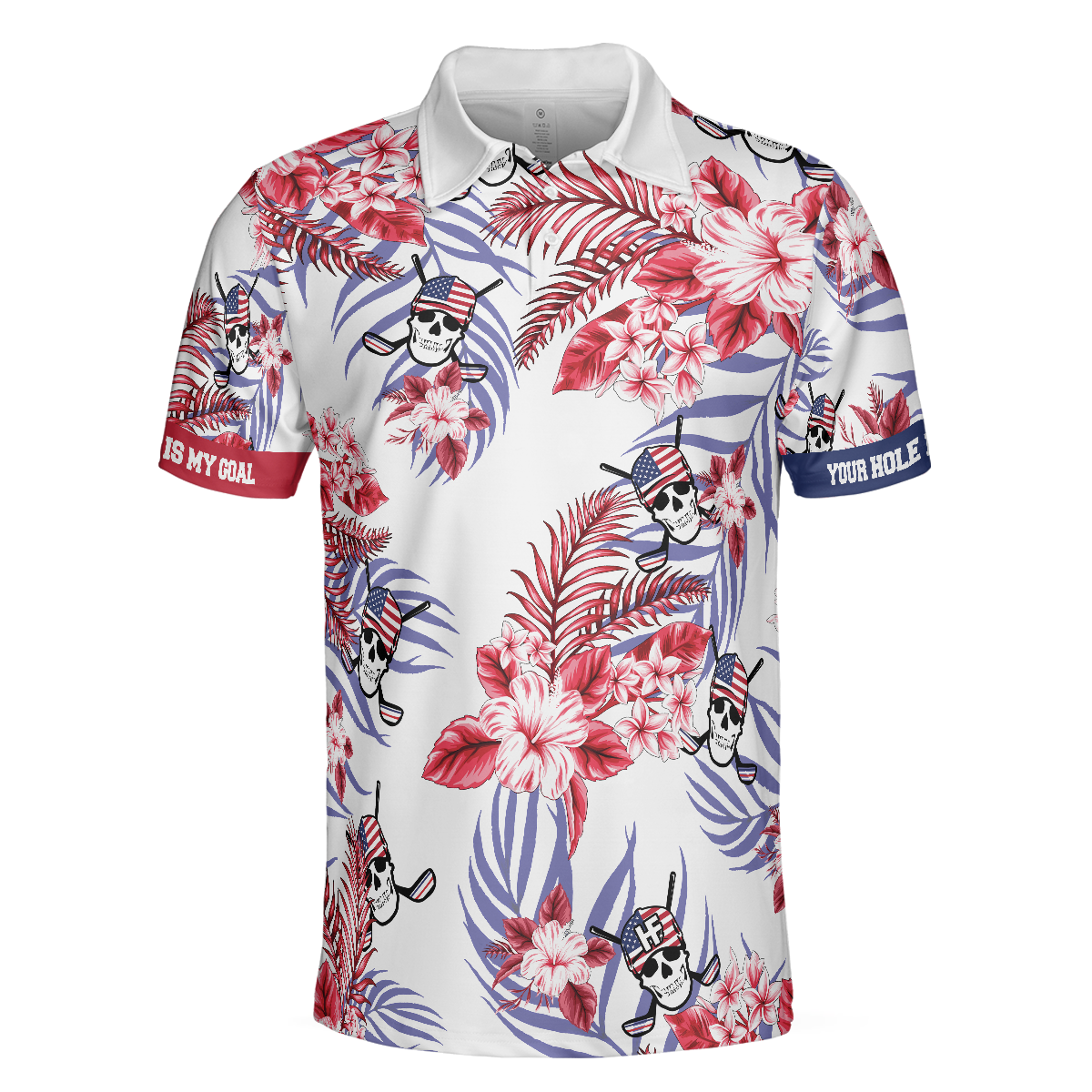 Seamless Tropical Pattern Golf Skull America Polo Shirt, Texas Bluebonnet Golf Shirt For Men - Perfect Gift For Men, Golfers