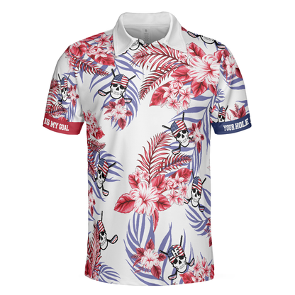 Seamless Tropical Pattern Golf Skull America Polo Shirt, Texas Bluebonnet Golf Shirt For Men - Perfect Gift For Men, Golfers