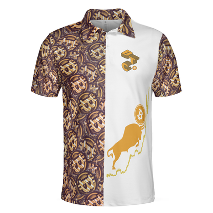 Golden Black Bitcoin Polo Shirt, White Bitcoin-Themed Polo Shirt, Best Shirt For Bitcoin Investors