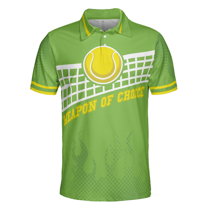 Weapon Of Choice Short Sleeve Polo Shirt, Green Tennis Ball On The Net Polo Shirt, Best Tennis Shirt For Men - Perfect Gift For Men, Tennis Lovers