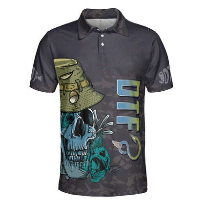 Black Skull Fishing Men Polo Shirt, I'm Always DTF Down To Fish Fishing Polo Shirt, Best Fishing Shirt For Men