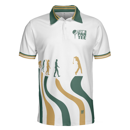 Evolution Of The Golf White Men Polo Shirt, Let's Par Tee Short Sleeve Polo Shirt, Best Golf Shirt For Men, Gift For Golfers