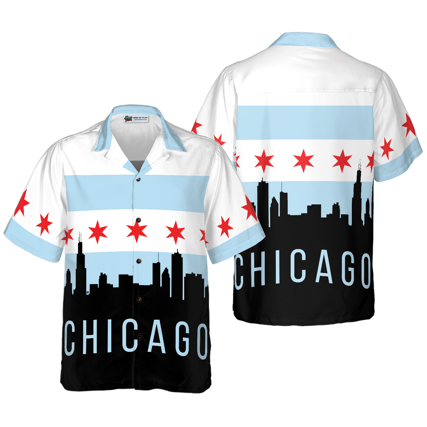 Chicago City Skyline Landmarks Hawaiian Shirt, Best Gift For Husband, Wife, Boyfriend, Girlfriend, Friend, Family