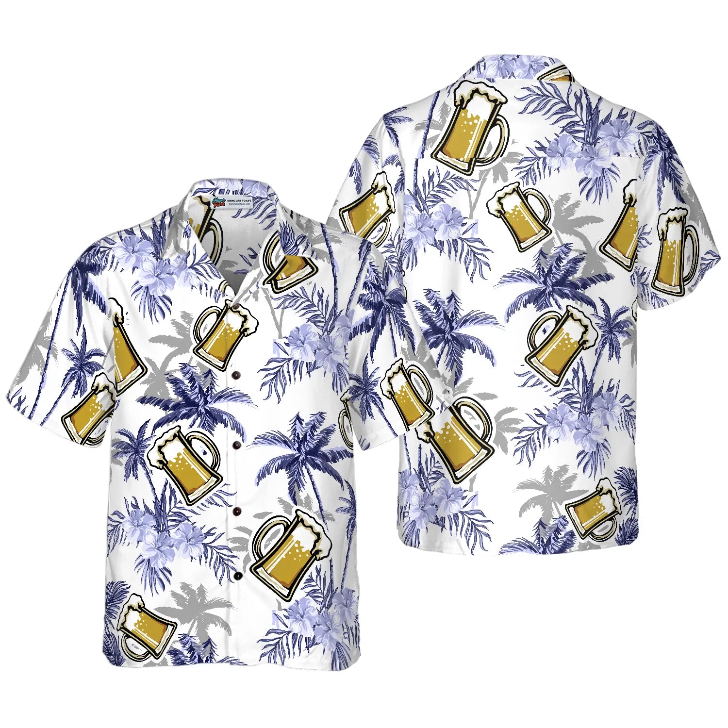 Beer Coconut Tree Hawaiian Shirt, Beer Mug Yellow Hawaiian Shirt, Beer Tropical Summer Aloha Shirt For Men, Perfect Gift For Beer Lovers, Friends, Husband, Boyfriend, Family