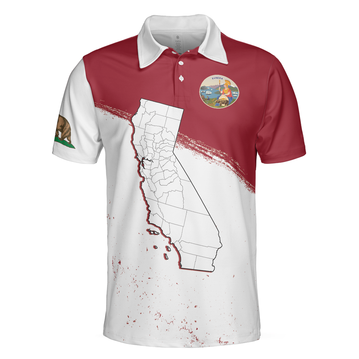 California Flag & Map Short Sleeve Polo Shirt, Eureka Patriotic Polo Shirt, Best Golf Shirt For Men - Gift For Golfers
