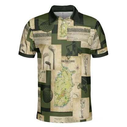 Vintage Golf Art All Over Print Polo Shirt, Vintage Golf Map And Sketch Polo Shirt, Best Golf Shirt - Perfect Gift For Men