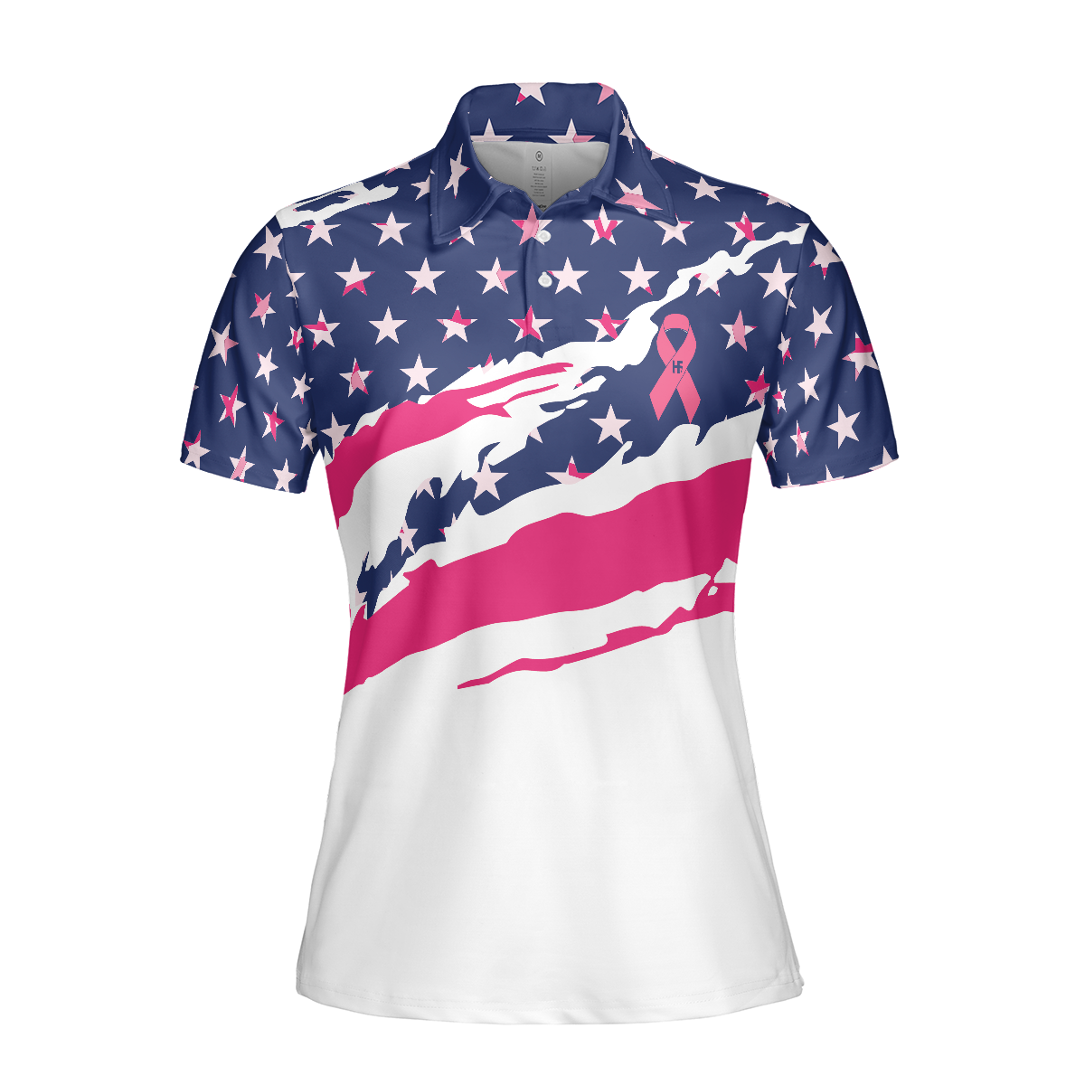 Fight Breast Cancer Awareness American Flag Short Sleeve Women Polo Shirt, Colorful Breast Cancer Awareness Month Shirt