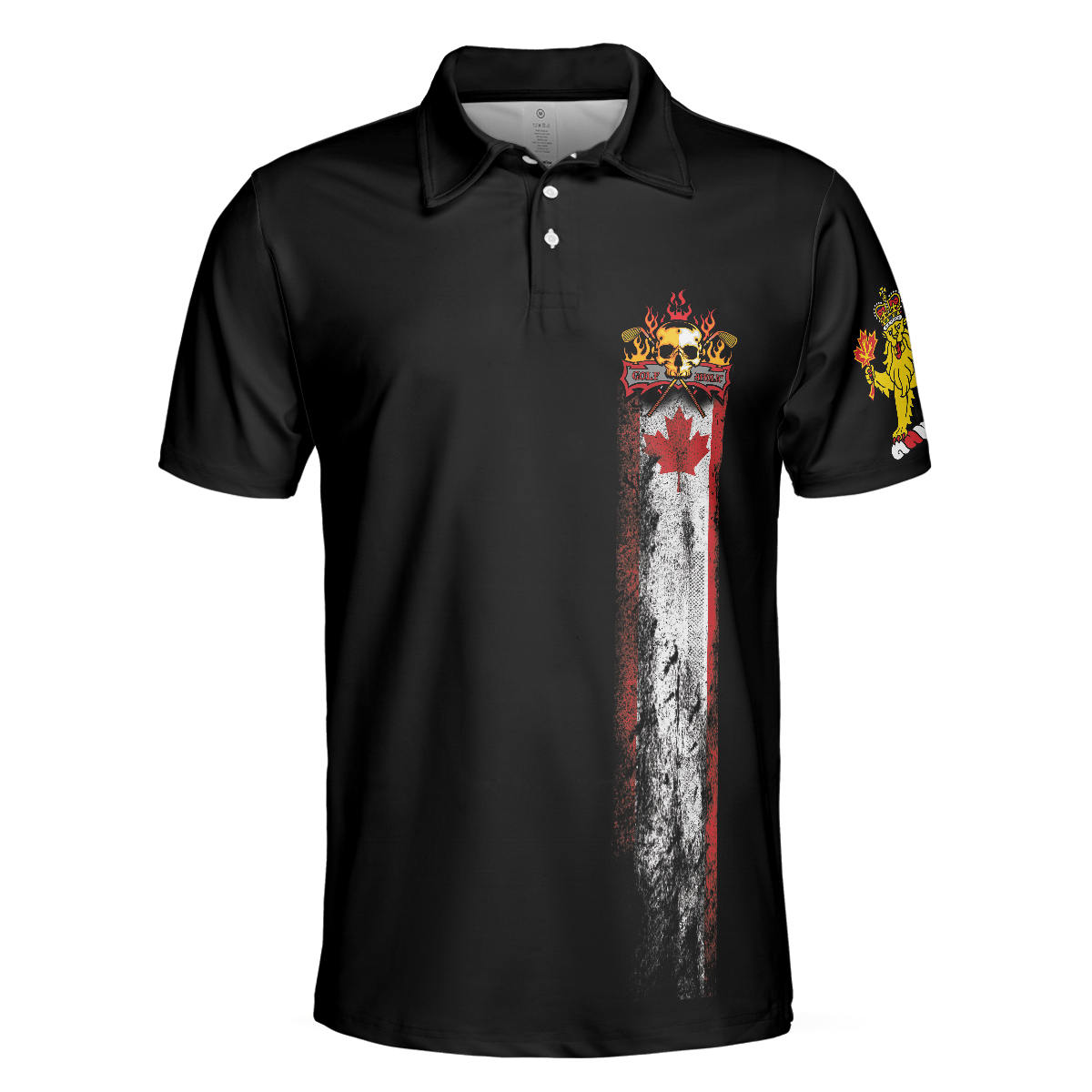 Golf Skull Canada Flag Short Sleeve Men Polo Shirt, Black Wet Paint Skull Polo Shirt, Canadian Golf Shirt For Men, Best Gift For Golfers