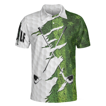 Green American Flag Men Polo Shirt, Golf Ripped Clubs & Course American Golfer Polo Shirt, Patriotic Golf Shirt For Men