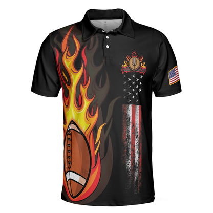 Flame American Football Black Men Polo Shirt, American Flag Football Polo Shirt, Best Football Shirt For Men