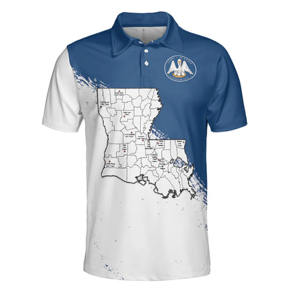 Men Polo Shirt - Louisiana State And Map Short Sleeve Polo Shirt - Cool Lousiana Flag Shirt For Men