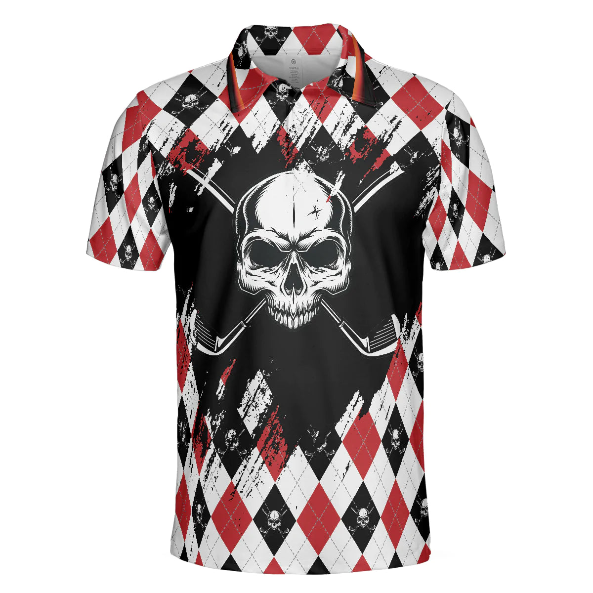Argyle Pattern Skull Golf Men Polo Shirt, Just Gonna Stand There And Watch Me Golf Shirt For Male