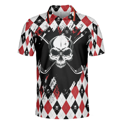 Argyle Pattern Skull Golf Men Polo Shirt, Just Gonna Stand There And Watch Me Golf Shirt For Male