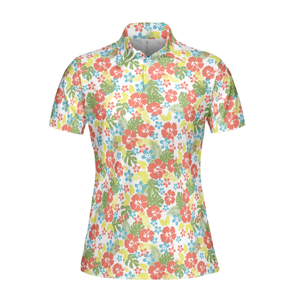 Tropical Flowers Pattern Short Sleeve Women Polo Shirt - Perfect Gift For Women
