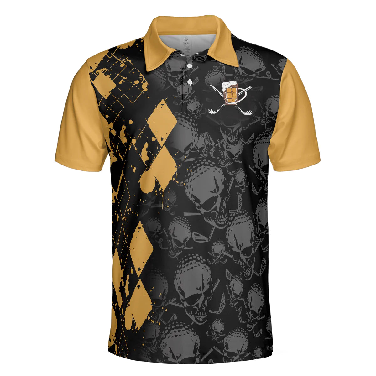 Skull Pattern Golf Drinking Men Polo Shirt, It Golf & Beer's Time Polo Shirt, Best Beer Golf Shirt For Male