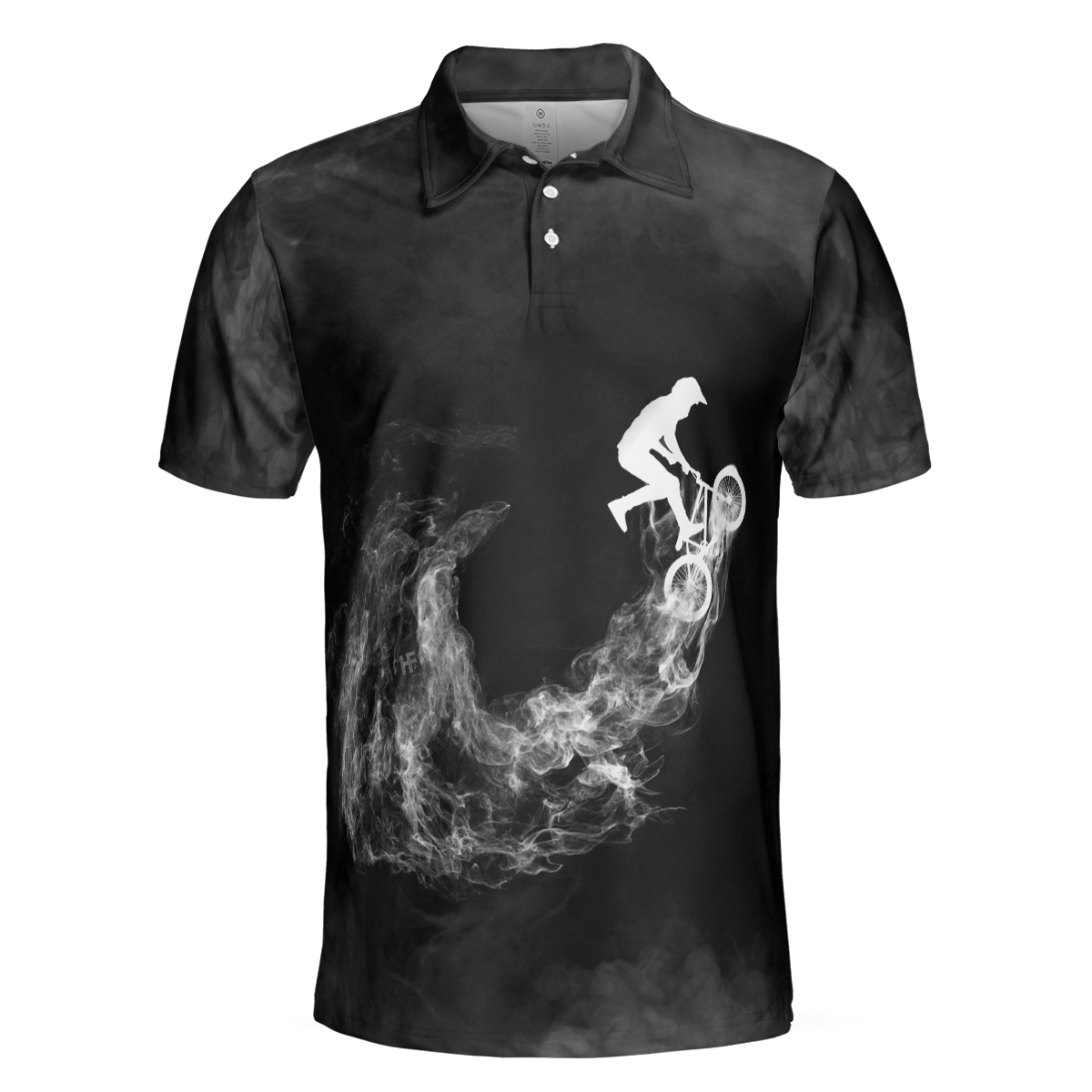 Cycling On Smoke Background Polo Shirt, Black And White Cycling