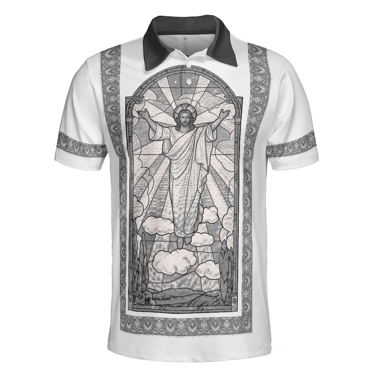 Black And White Jesus Men Polo Shirt, Jesus's Resurrection Egyptian Polo Shirt, Best Christian Shirt For Men