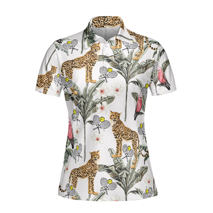 Tropical Coconut Leopard Tennis Shirt For Women Short Sleeve Women Polo Shirt - Perfect Gift For Women