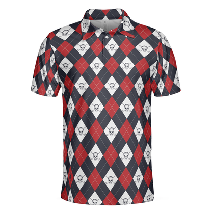 Golf Argyle Skull Short Sleeve Men Polo Shirt, Skull Golf Shirt For Men, Best Gift For Golfers, Best Gift For Golfers