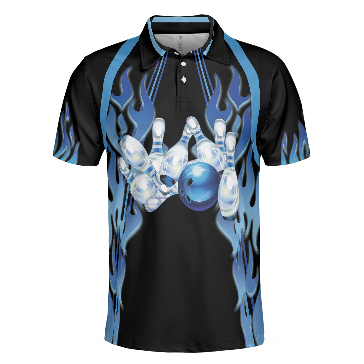 Too Much Head Said No One Ever Bowling Polo Shirt, Blue Flame Pattern Tenpin Bowling Shirt For Bowling Lovers - Perfect Gift For Men