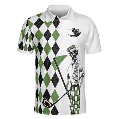 Black And Green Argyle Pattern Skeleton Golf Polo Shirt, I Was One Under Today Polo Shirt, Gift Idea For Male Players, Gift For Golfers
