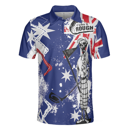 Argyle Pattern Skeleton Golfing Men Polo Shirt, Golf I Like It Rough Australian Flag Polo Shirt, Funny Golf Shirt For Men