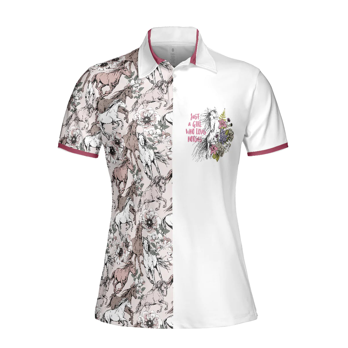 Horses Pattern Women Polo Shirt, Just A Girl Who Loves Horses Short Sleeve Shirt, Gift For Female Horse Riding Lovers, Horse Lovers