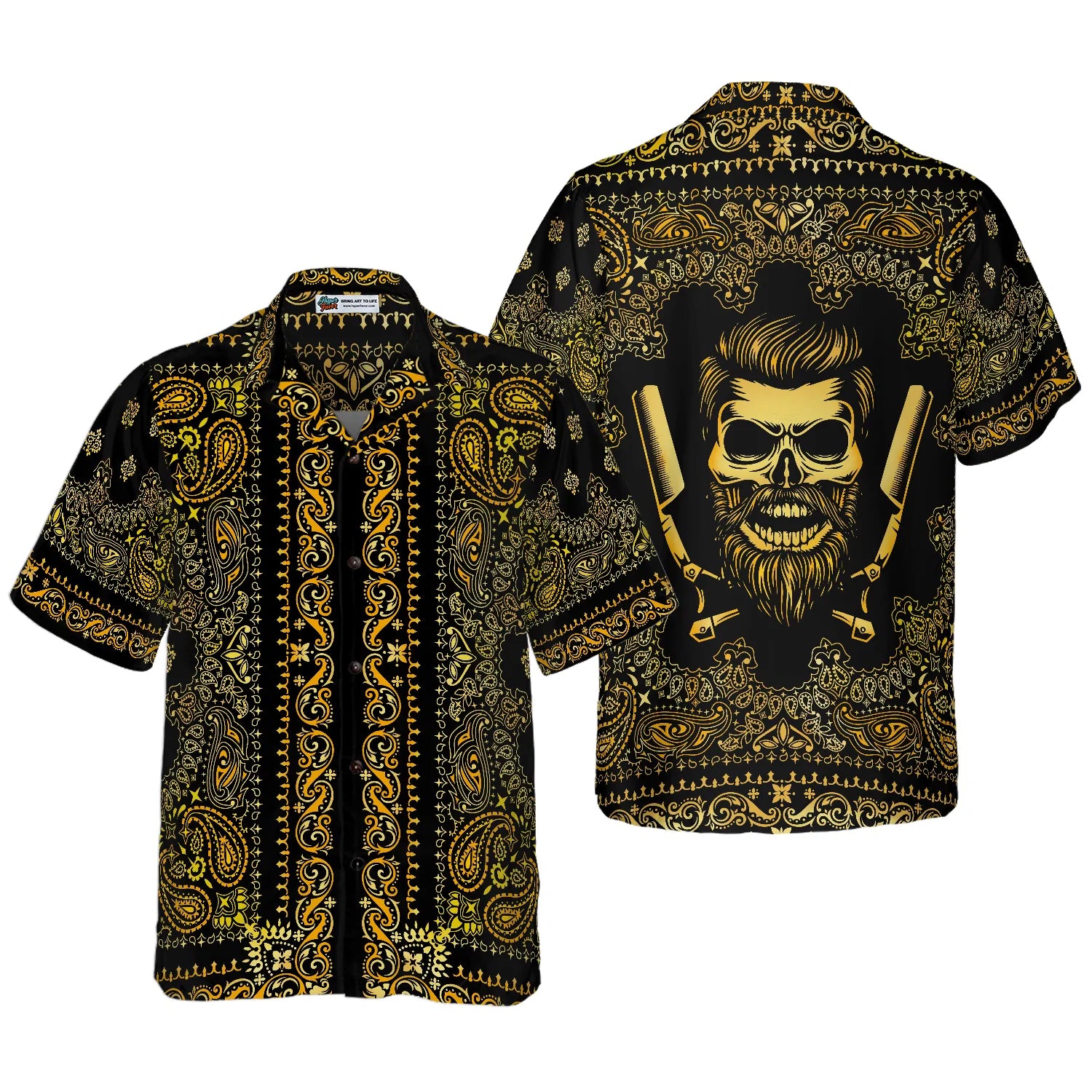 Barber Bandana Style Gold Hawaiian Shirt, Paisley Aloha Shirt Summer For Men & Women, Best Gift For Barber, Summer, Husband, Boyfriend, Wife, Girlfriend