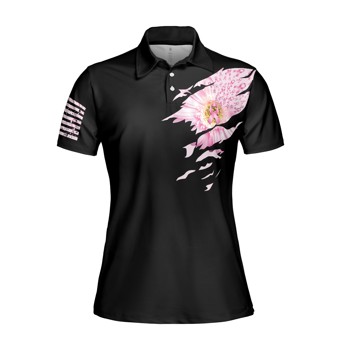 Flower America Flag Breast Cancer Awareness Women Polo Shirt, Faith Hope Love Breast Cancer Awareness Short Sleeve Polo Shirt, Support Gift For Breast Cancer Survivors