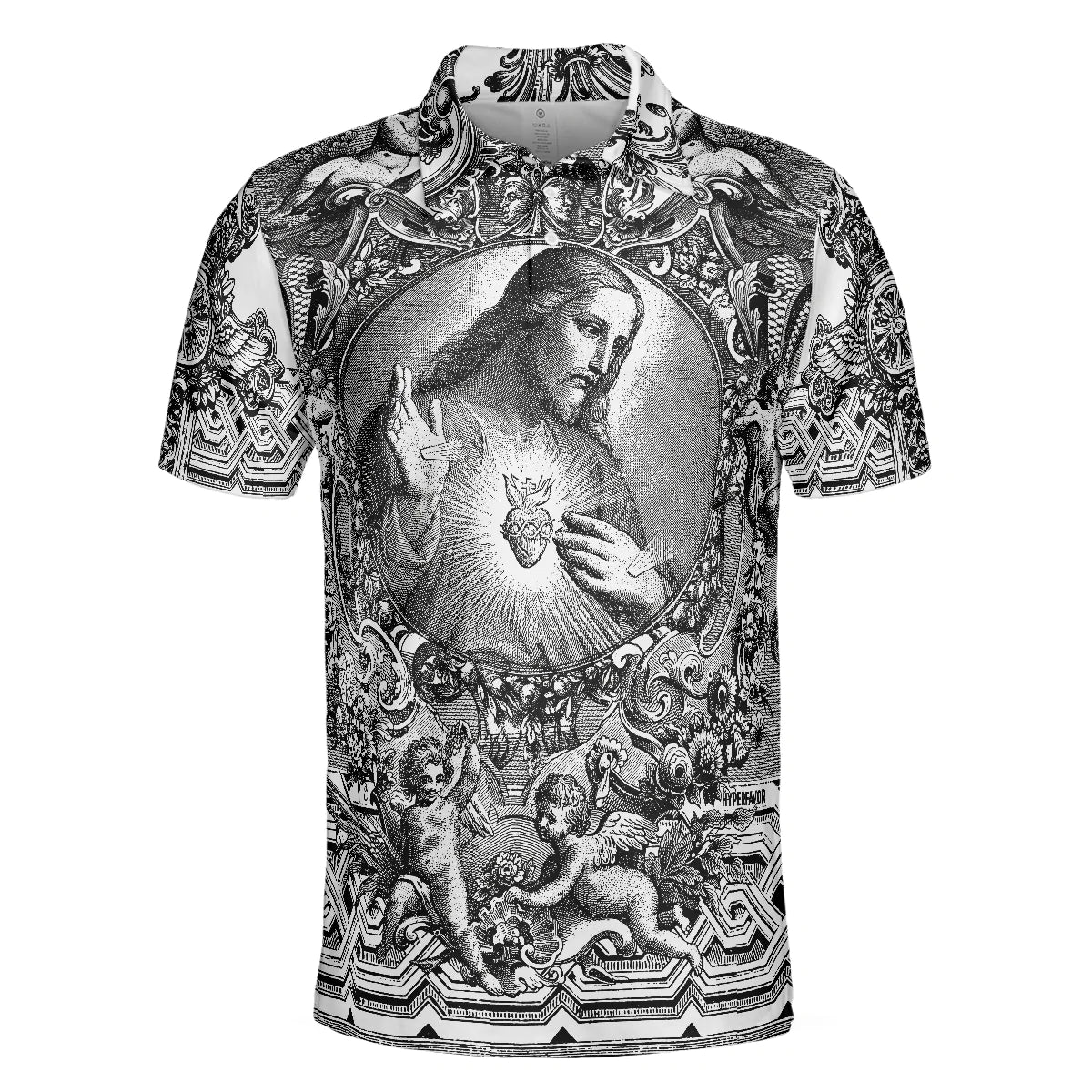 Jesus Christ Vintage Sketch Art Christian Men Polo Shirt, Black And White Christian Shirt For Men