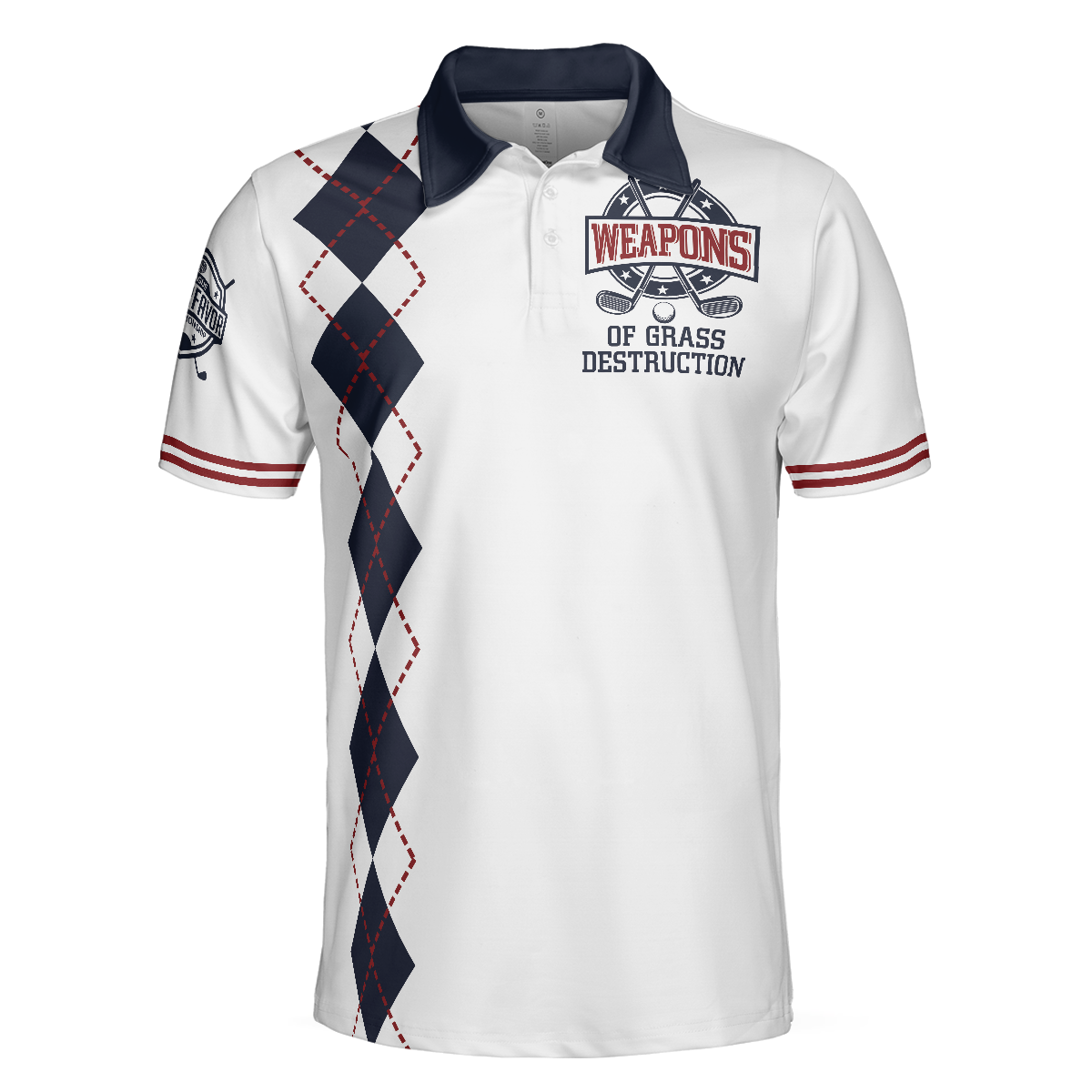 Weapons Of Grass Destruction Polo Shirt, White And Navy Argyle Pattern Polo Shirt, Best Golf Shirt For Men - Perfect Gift For Men, Golfers