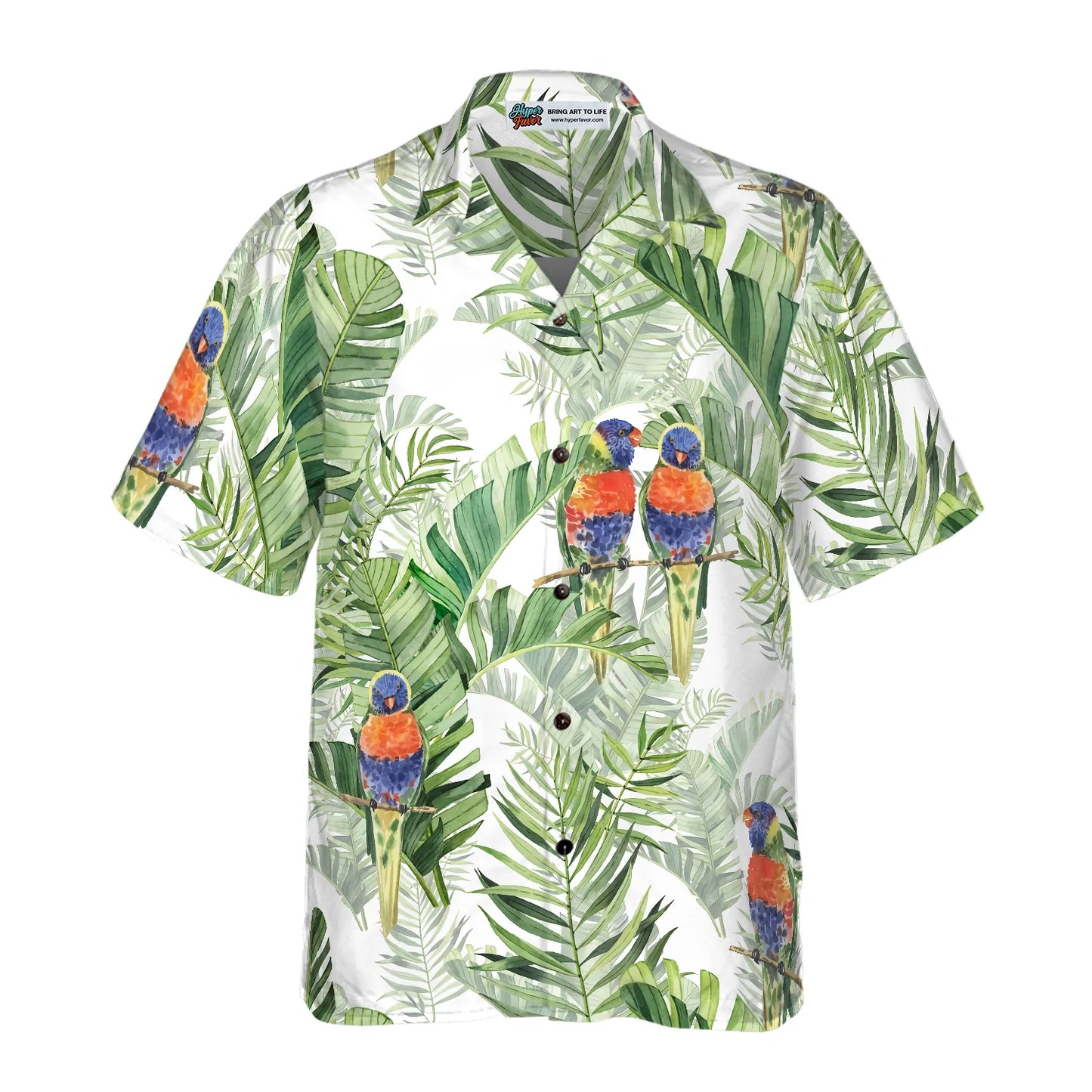 Beautiful Watercolor Parrots In Green Hawaiian Shirt, Tropical Forest Aloha Shirt For Men, Perfect Gift For Parrot Lovers, Friends, Husband, Boyfriend, Family