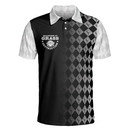 Golf Weapons Of Grass Destruction Short Sleeve Men Polo Shirt, Black And White Golf Shirt For Men, Best Gift For Golfers