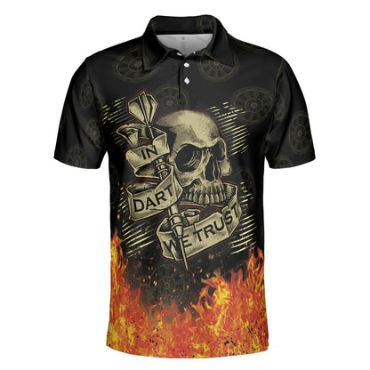 Fire Play Hard Skull Men Polo Shirt, In Dart We Trust Short Sleeve Polo Shirt, Cool Dart Shirt For Men