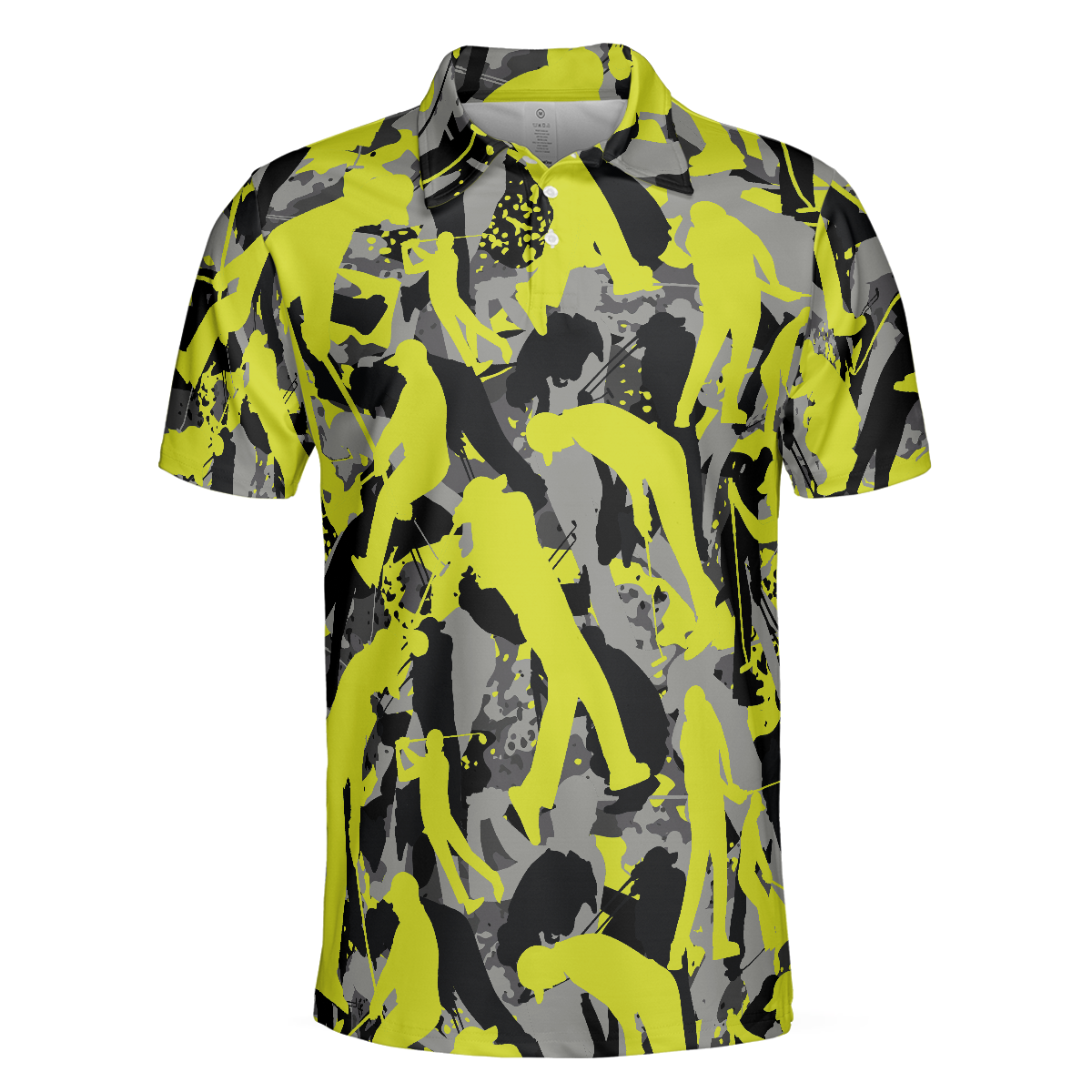 Golf Camo Light Green Pattern Golf Polo Shirt, Yellow Silhouette Golfing Polo Shirt, Camouflage Golf Shirt For Men