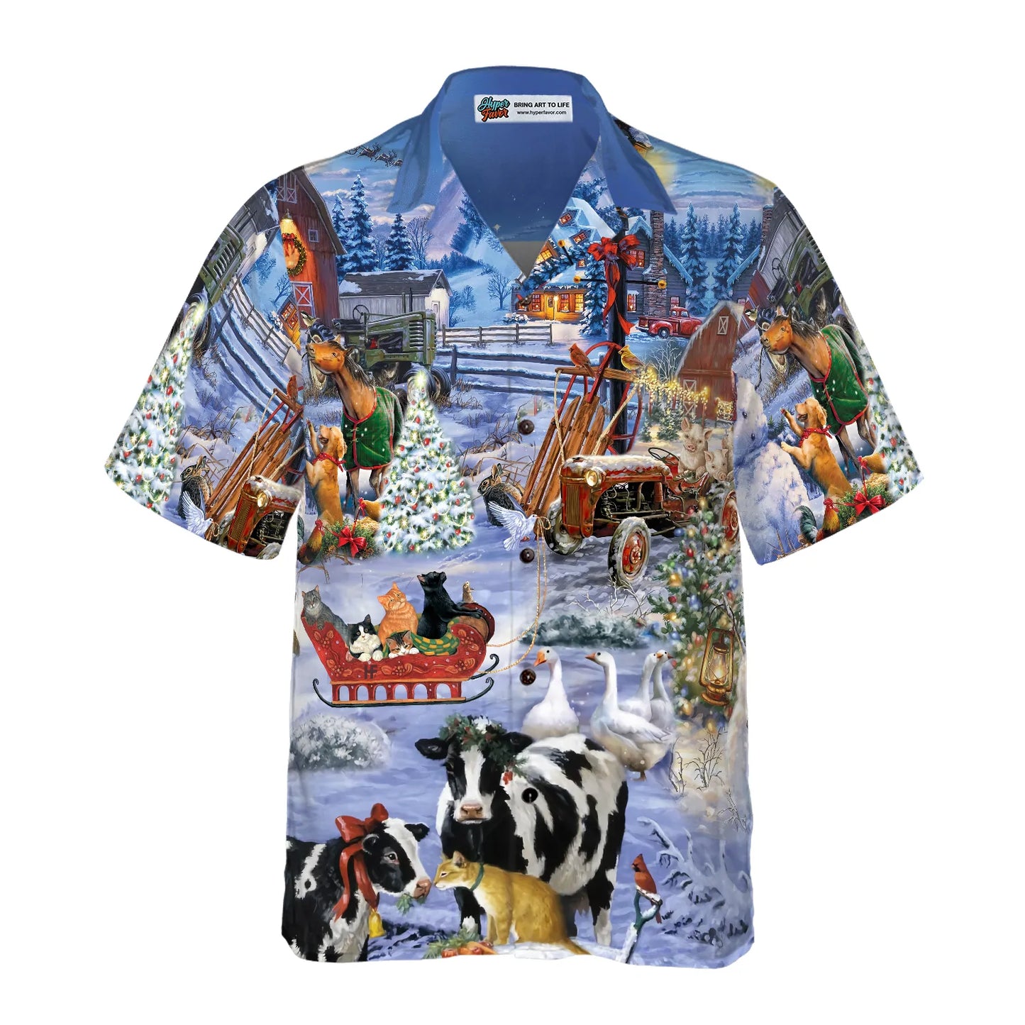Beautiful Farm On Christmas Hawaiian Shirt, Pretty Animals On Farm, Christmas Farmhouse Hawaiian Shirt For Men, Perfect Gift For Farm Lovers, Friends, Husband, Boyfriend, Family