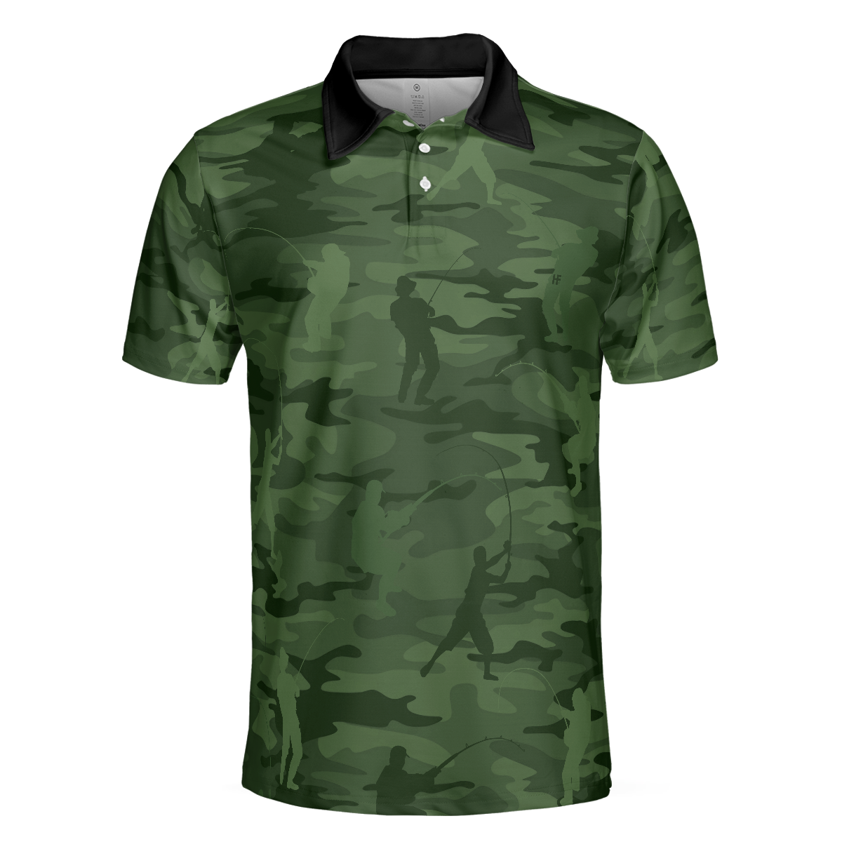 Green Camouflage Fisherman Silhouette All Over Print Men Polo Shirt, Unique Golf Shirt for Men, Cool Gift for Fishing Lovers