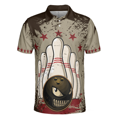 Men Polo Shirt - Bowling Ball Vintage Background Short Sleeve Polo Shirt, Crazy Polo Shirt, Best Bowling Shirt For Men - Best Polo Shirt For Men
