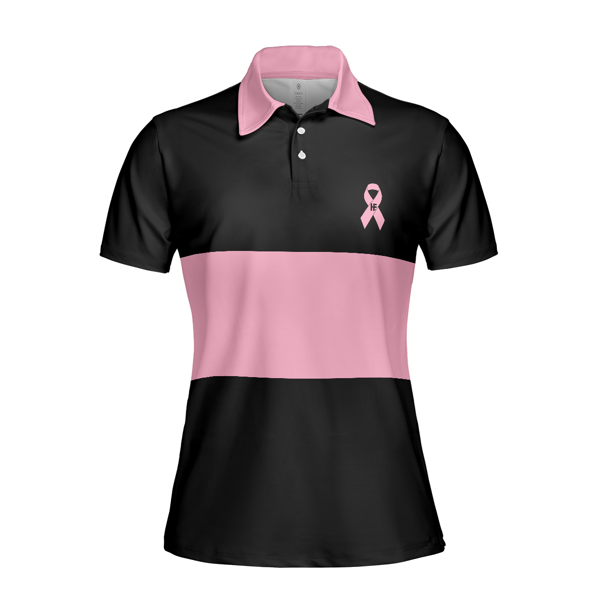 Breast Cancer Awareness Ribbon Short Sleeve Women Polo Shirt, Thoughtful Breast Cancer Survivor Shirt, Pink And Black Shirt For Ladies, Best Gift For Women