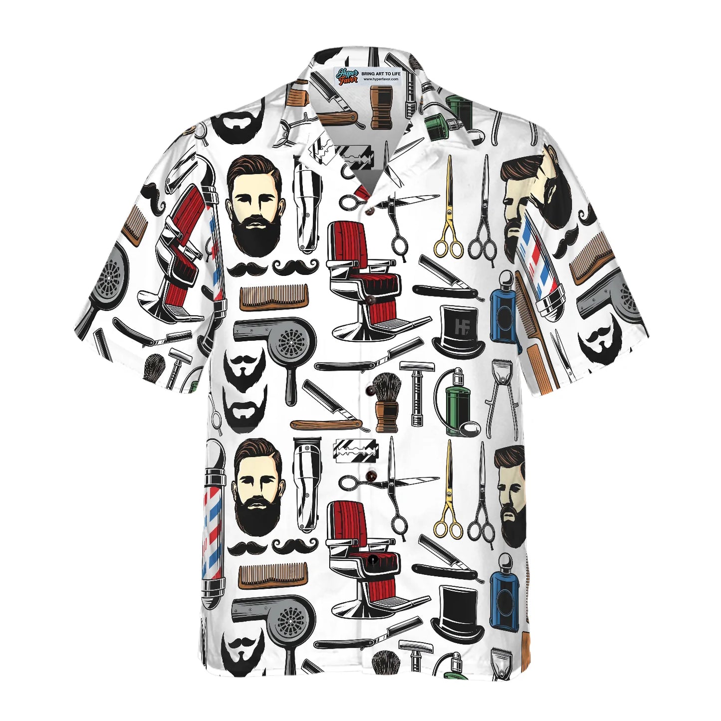 Barbershop Haircut & Shave Tools Pattern Hawaiian Shirt, Barber Symbol Aloha Shirt Summer For Men, Best Gift For Barber, Summer, Husband, Boyfriend
