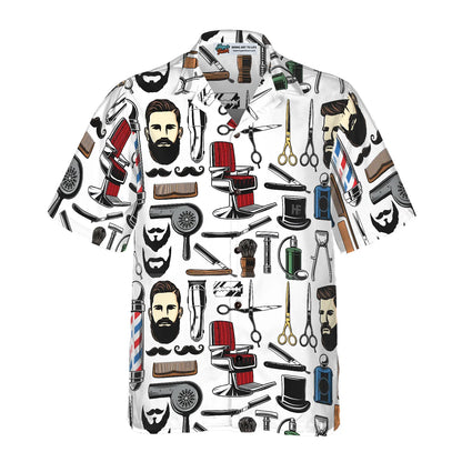 Barbershop Haircut & Shave Tools Pattern Hawaiian Shirt, Barber Symbol Aloha Shirt Summer For Men, Best Gift For Barber, Summer, Husband, Boyfriend