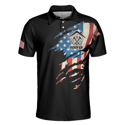 Skull Ripped American Flag Roofer Men Polo Shirt, Roofer My Craft Allows Me To Build Anything Shirt For Male