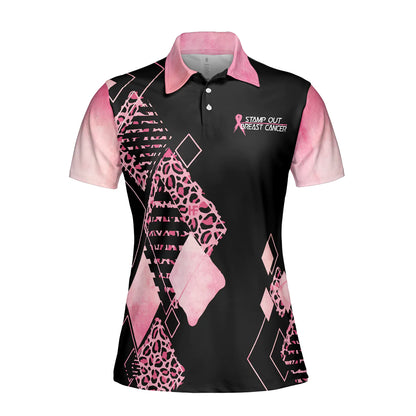 Leopard Argyle Pattern Golf Women Polo Shirt, Just Don't Quit Breast Cancer Awareness Short Sleeve Shirt, Pink Ribbon Polo Shirt For Ladies