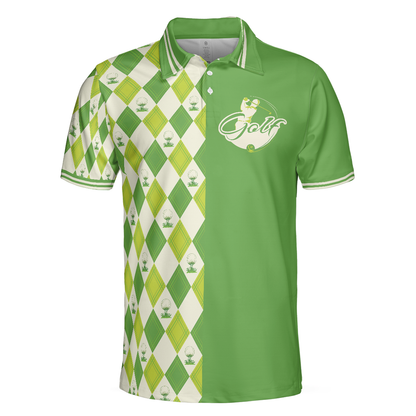 Golf Men Polo Shirt, I'm Not Swearing I'm Using My Golf Words Polo Shirt, Green Argyle Pattern Golf Shirt For Male Golfers