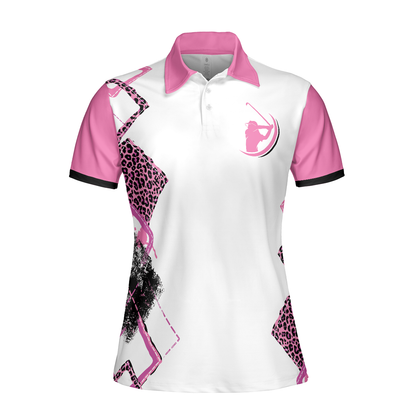 Best Pink Leopard Pattern Golf Women Polo Shirt, Give This Girl Some Wine & A Golf Club Short Sleeve Shirt For Ladies, Gift For Golfers, Unique Female Golf Gift