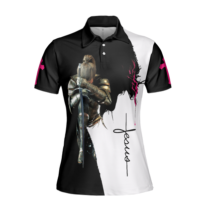 Women Warrior Polo Shirt, She Who Kneels Before God Can Stand Before Anyone Short Sleeve Women Polo Shirt - Best Gift Idea For Ladies, Women