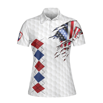 American Flag With Argyle Pattern Golf Short Sleeve Women Polo Shirt, Best Female Golf Gift Idea, Best Golfing Shirt Design For Patriotic Golfers