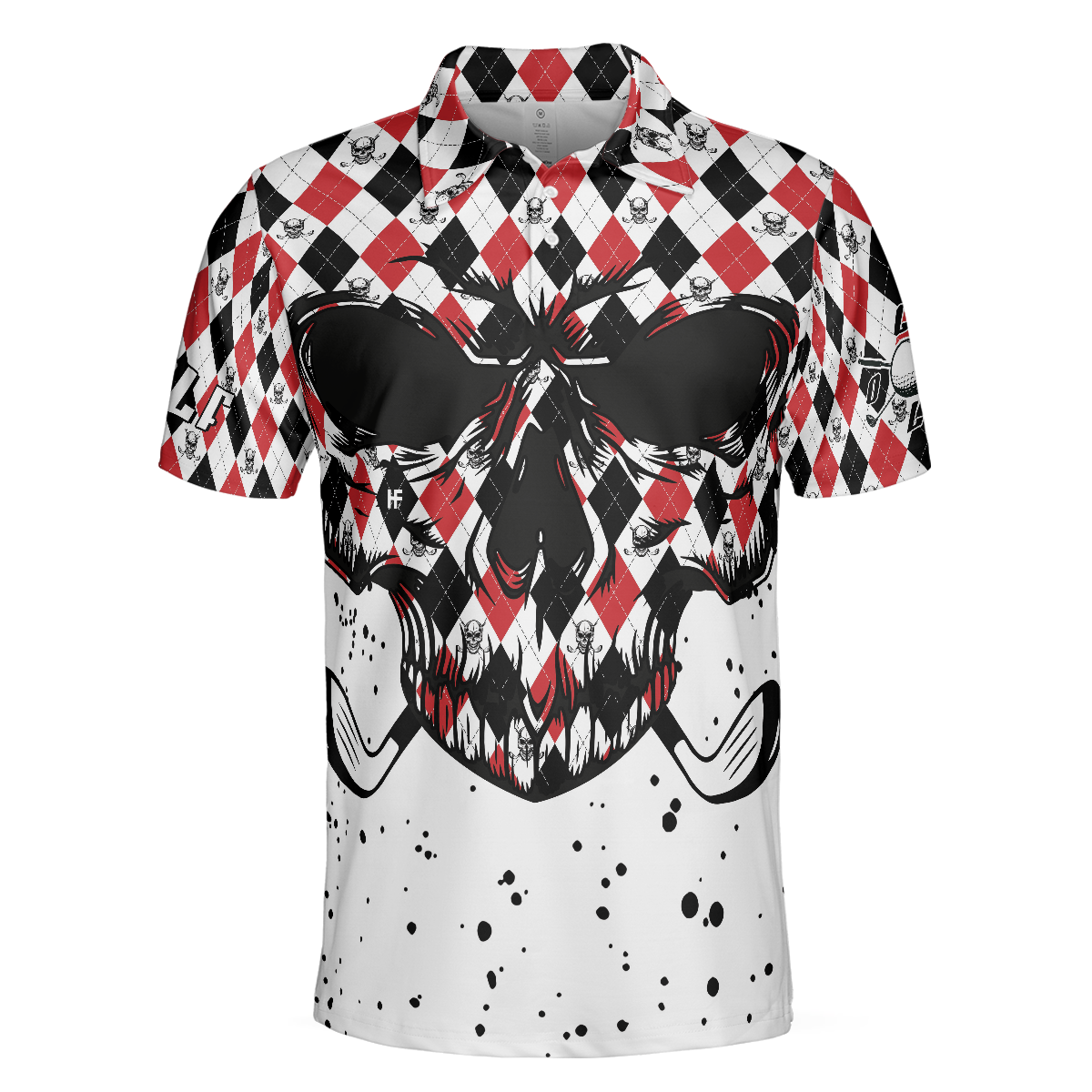 Golf Skull Red Black And White Pattern Polo Shirt, Argyle Pattern Polo Shirt, Best Golf Shirt For Men